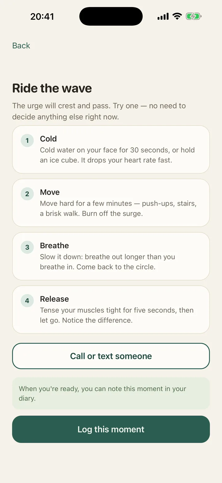 Ride the wave: four small steps — cold, move, breathe, release.